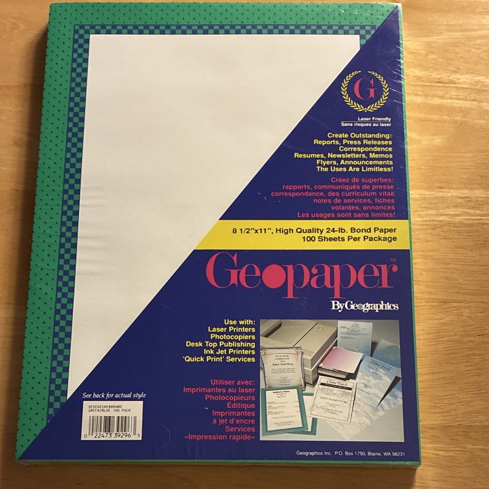 Geographics Geopaper GEOCHECKERBOARD 8.5x11 Bond Green/Blue 100 Sheets